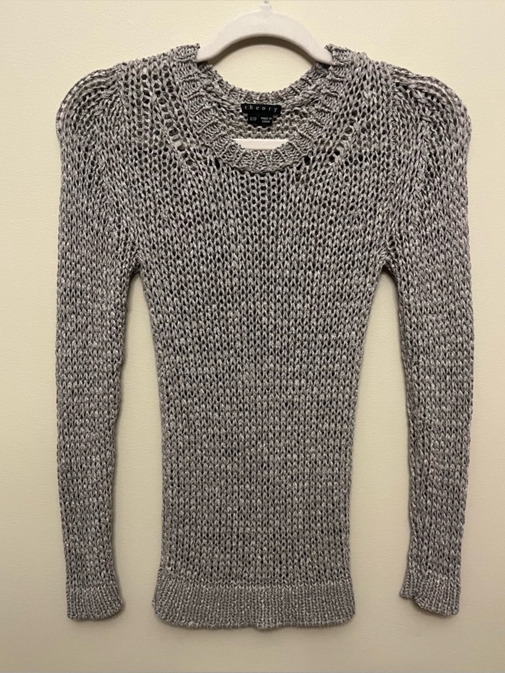 Theory Shirlyn Space Open Knit Sweater Gray Chunky Women's Size P Petite